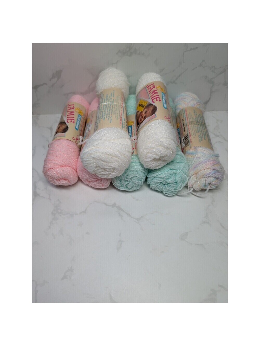 Vintage Lion Brand Jamie Baby Yarn Lot of 7 Skeins Pastel Colors 85/15